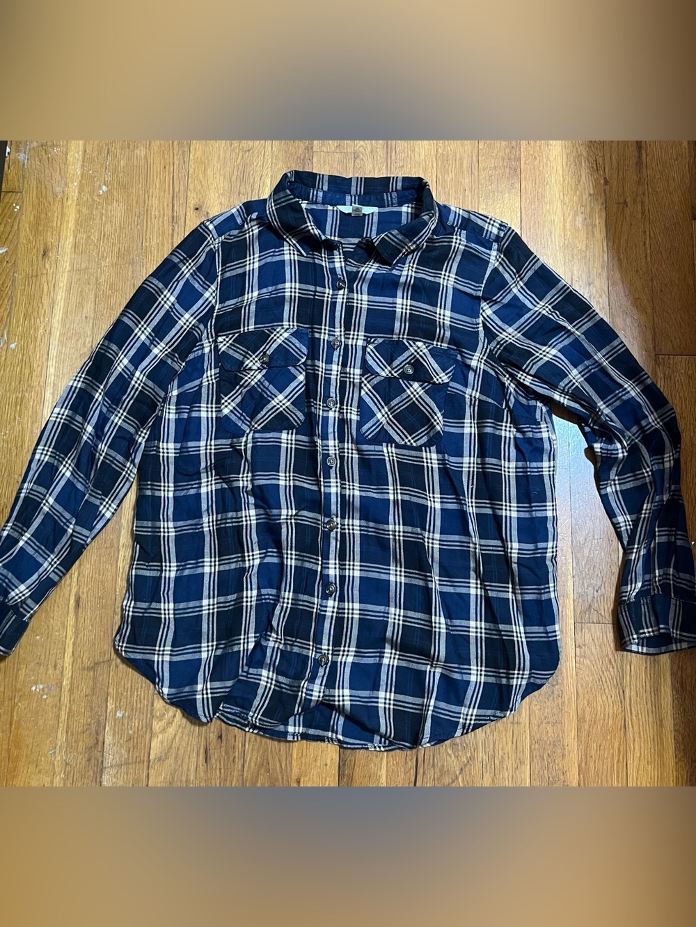 Terra & Sky Navy and White Plaid Button-Down Shirt